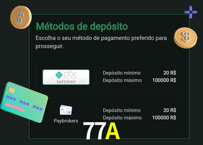 O cassino 77A oferece uma grande variedade de métodos de pagamento